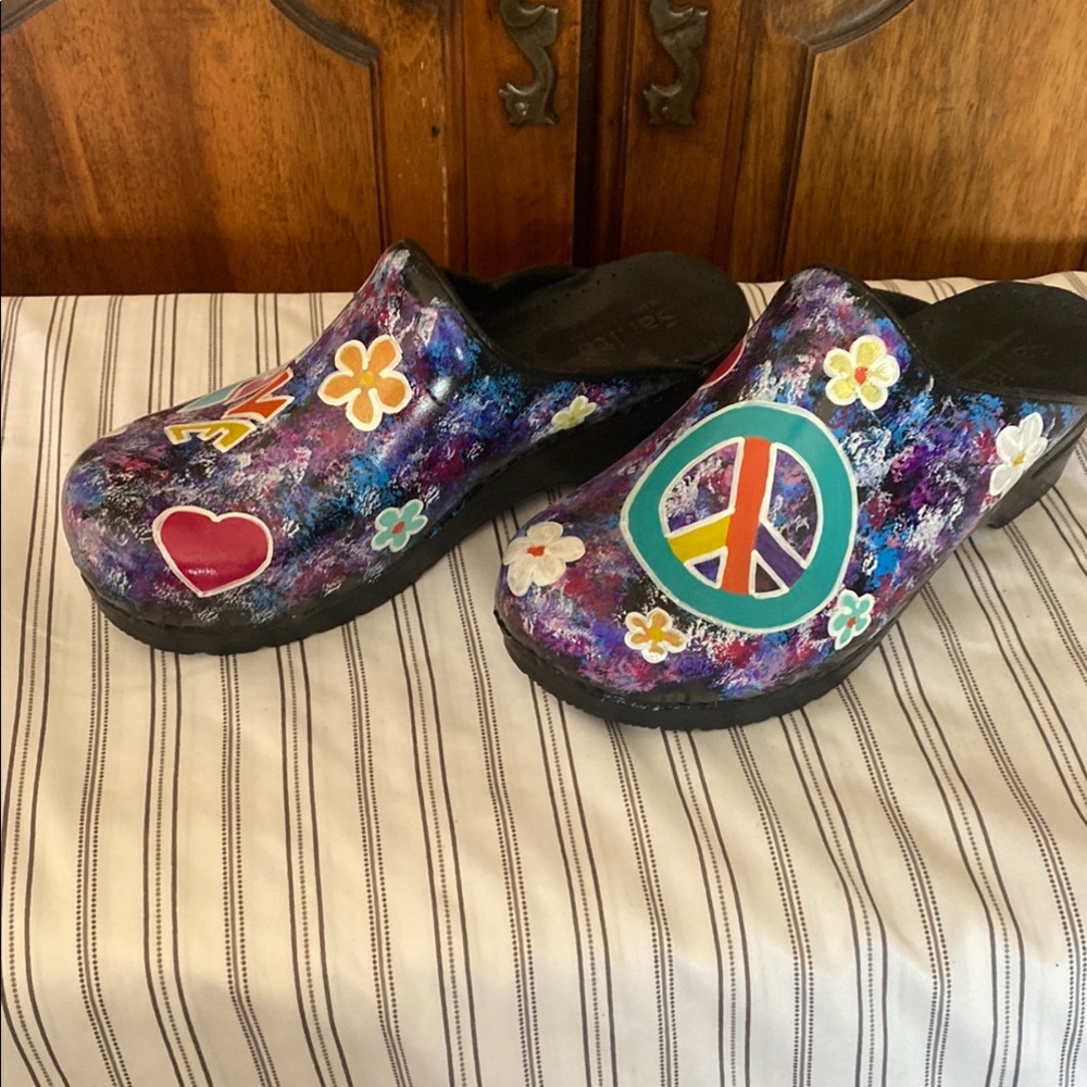 Sanita Purple and Black Clogs with Funky Design